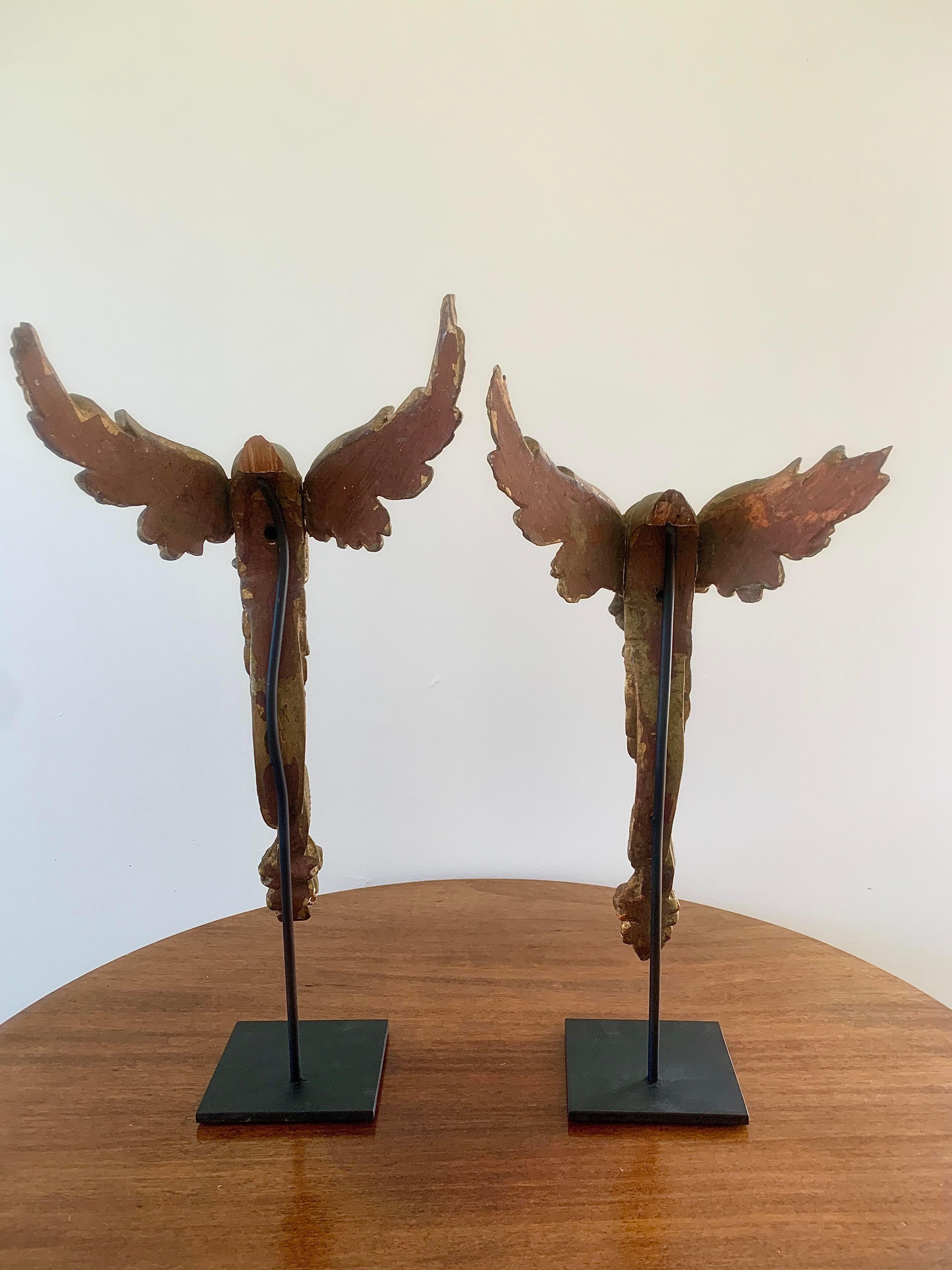 Antique Carved Giltwood Architectural Winged Fragments with Serpent Tails, circa 3