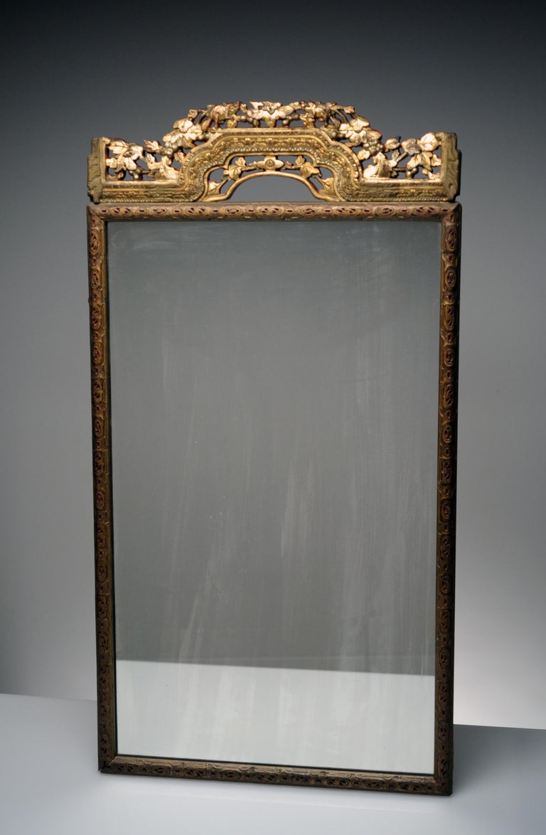 Antique Carved Giltwood Chinese Mirror at 1stDibs