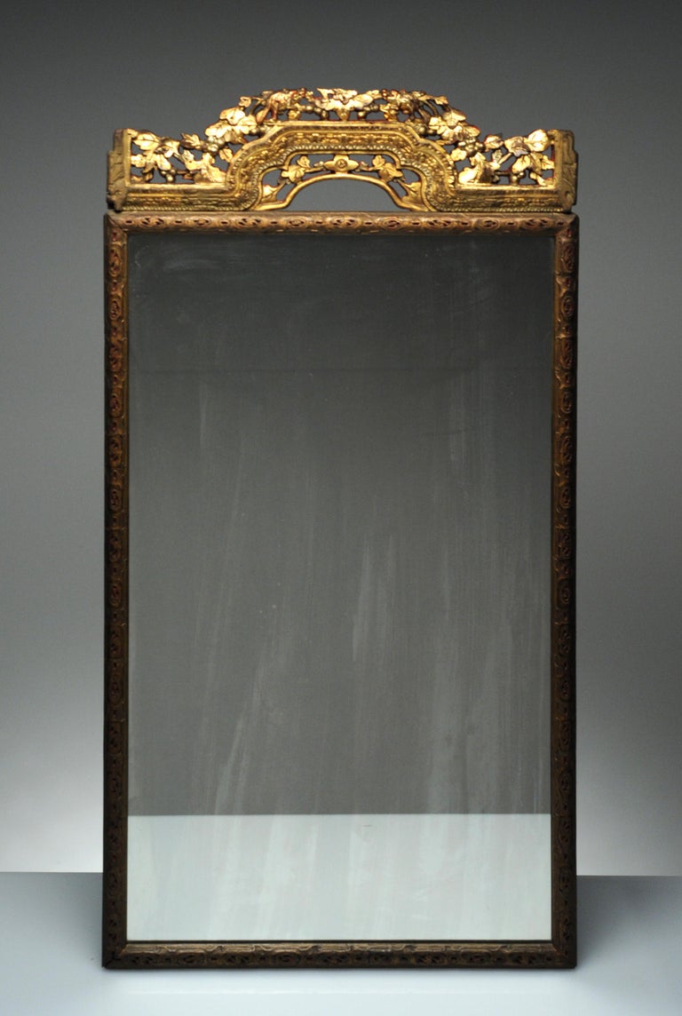 Antique Carved Giltwood Chinese Mirror at 1stDibs