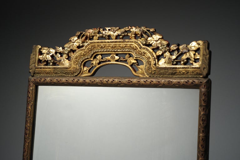 Antique Carved Giltwood Chinese Mirror at 1stDibs