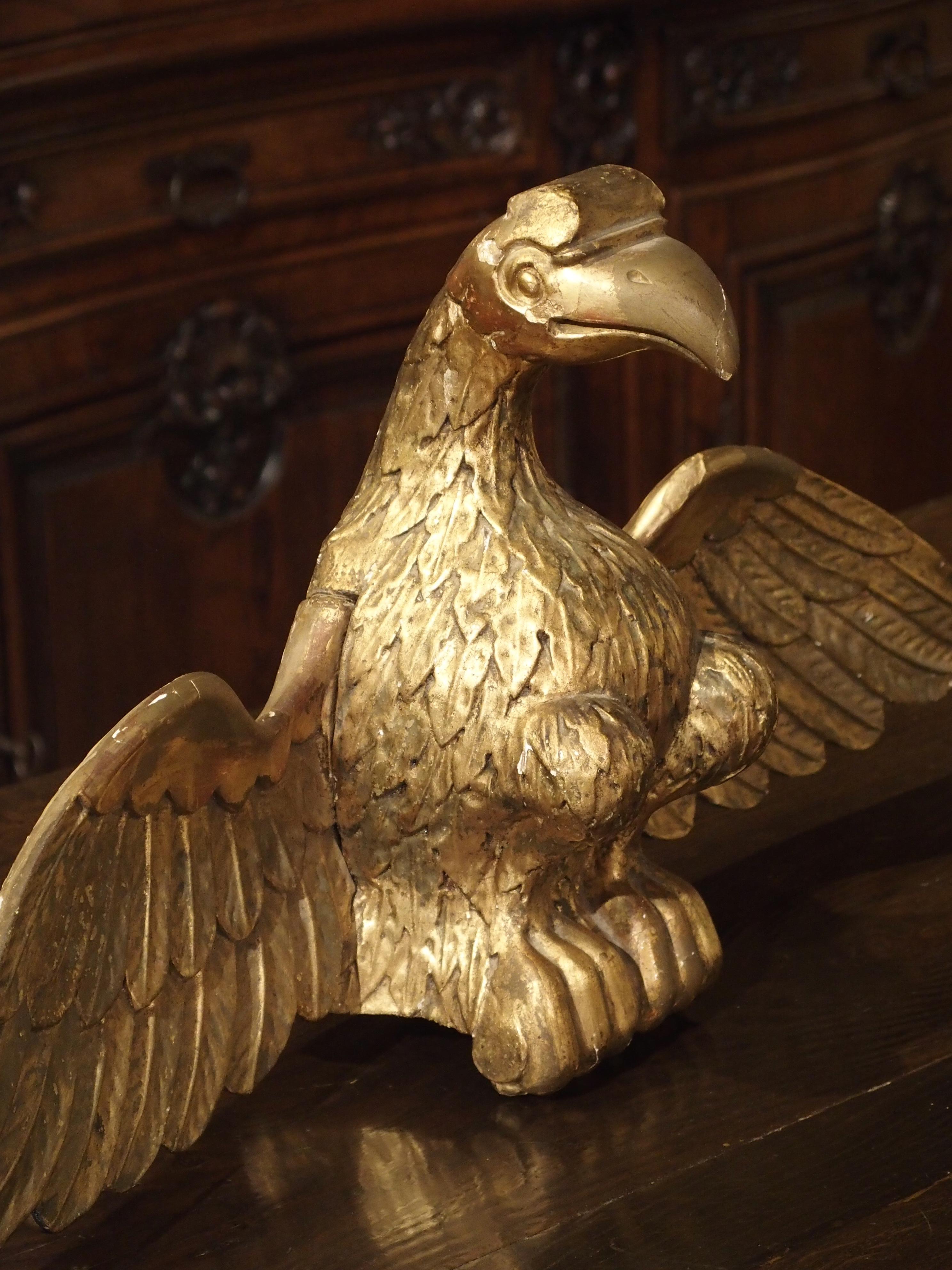 Statue ancienne d'aigle en bois doré sculpté et sculpté en vente 1