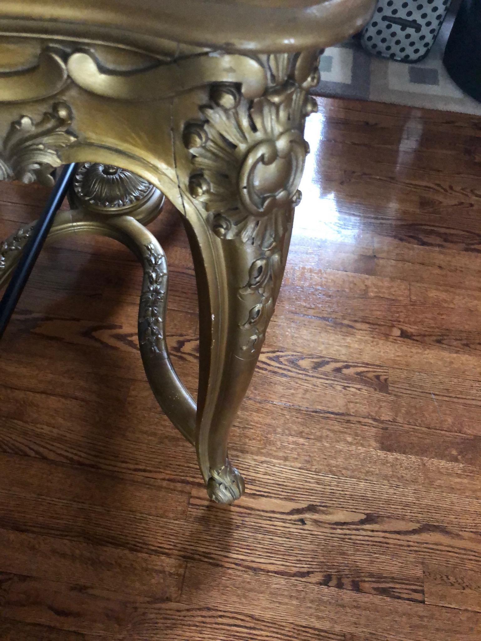 Antique Carved Giltwood Marble Top Table For Sale 2