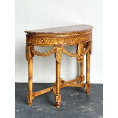 Antique Carved Giltwood Pomegranate Console With Marble Top