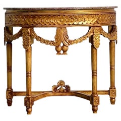 Antique Carved Giltwood Pomegranate Console With Marble Top