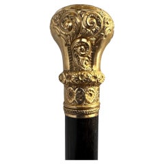 Antique Carved Gold Filled Knob Handle Walking Stick Cane Black