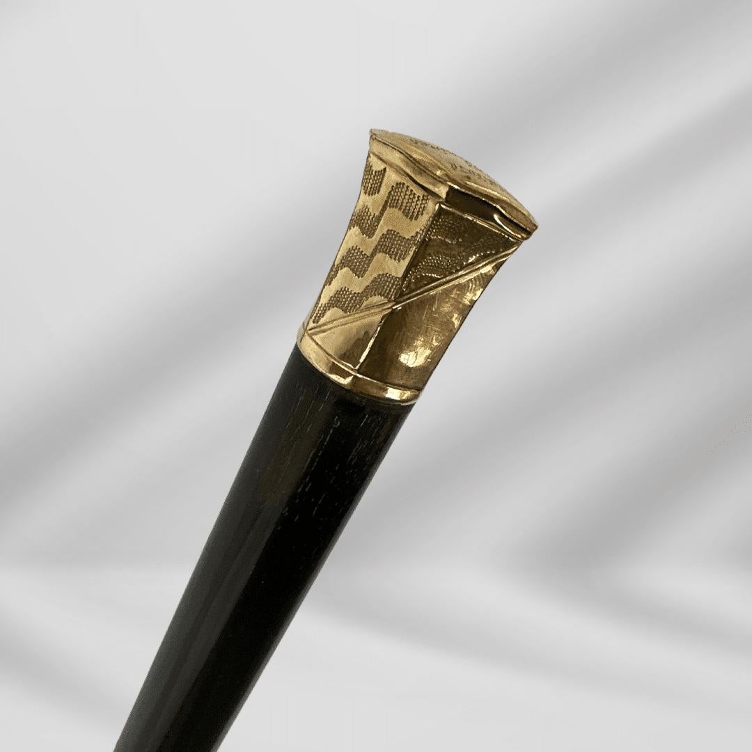 Antique Carved Gold Plate Knob Handle Best Vintage Walking Stick Cane Black

This understated, yet stunning piece is an exquisite example of turn classic style and elegance. The collar meets the shaft with minimal flair and draws the eye to the