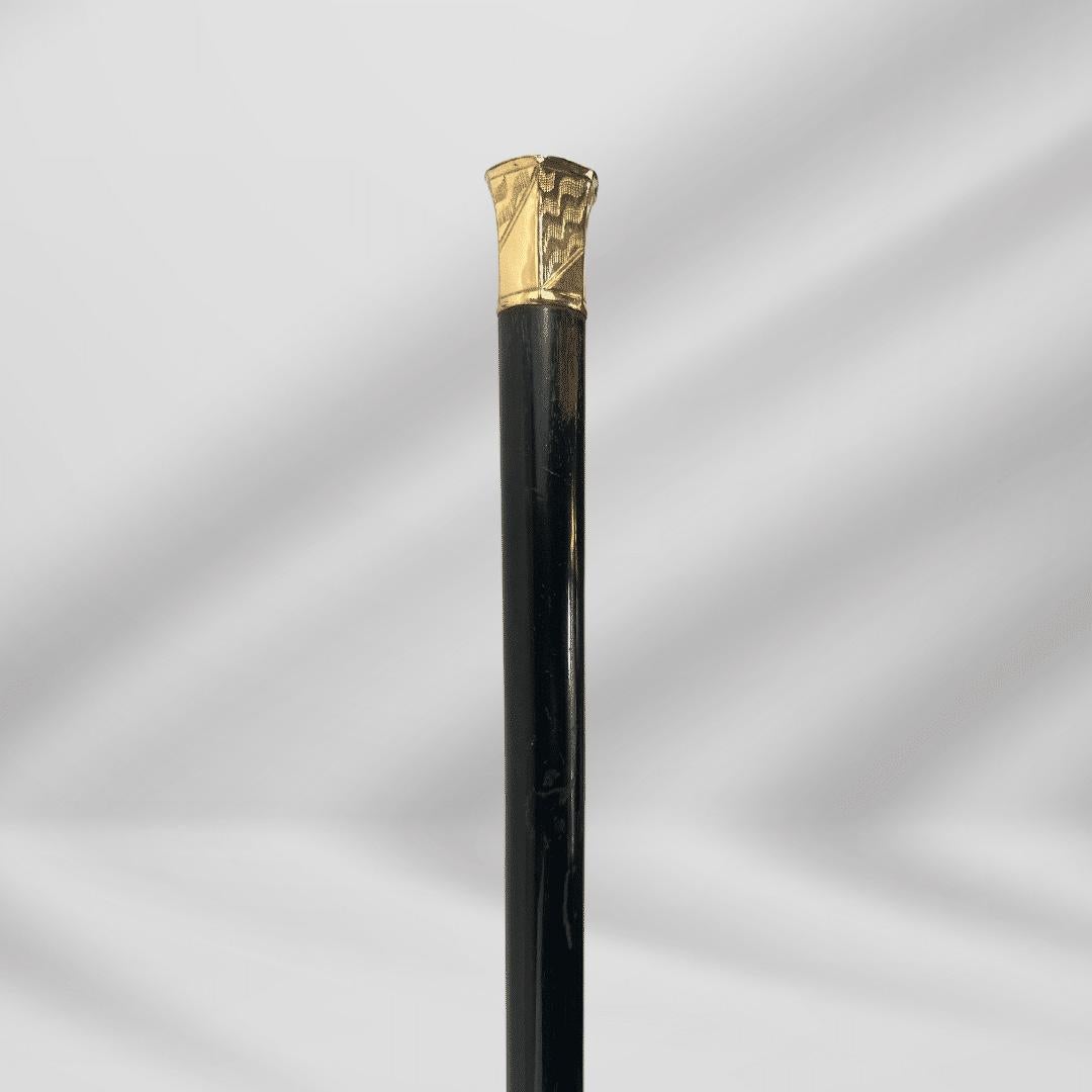 Antique Carved Gold Plate Knob Handle Best Vintage Walking Stick Cane Black For Sale 1