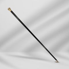 Ancienne canne à pommeau en métal doré sculpté Noir