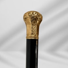 Antique Carved Gold Plate Knob Handle Best Walking Stick Cane Black