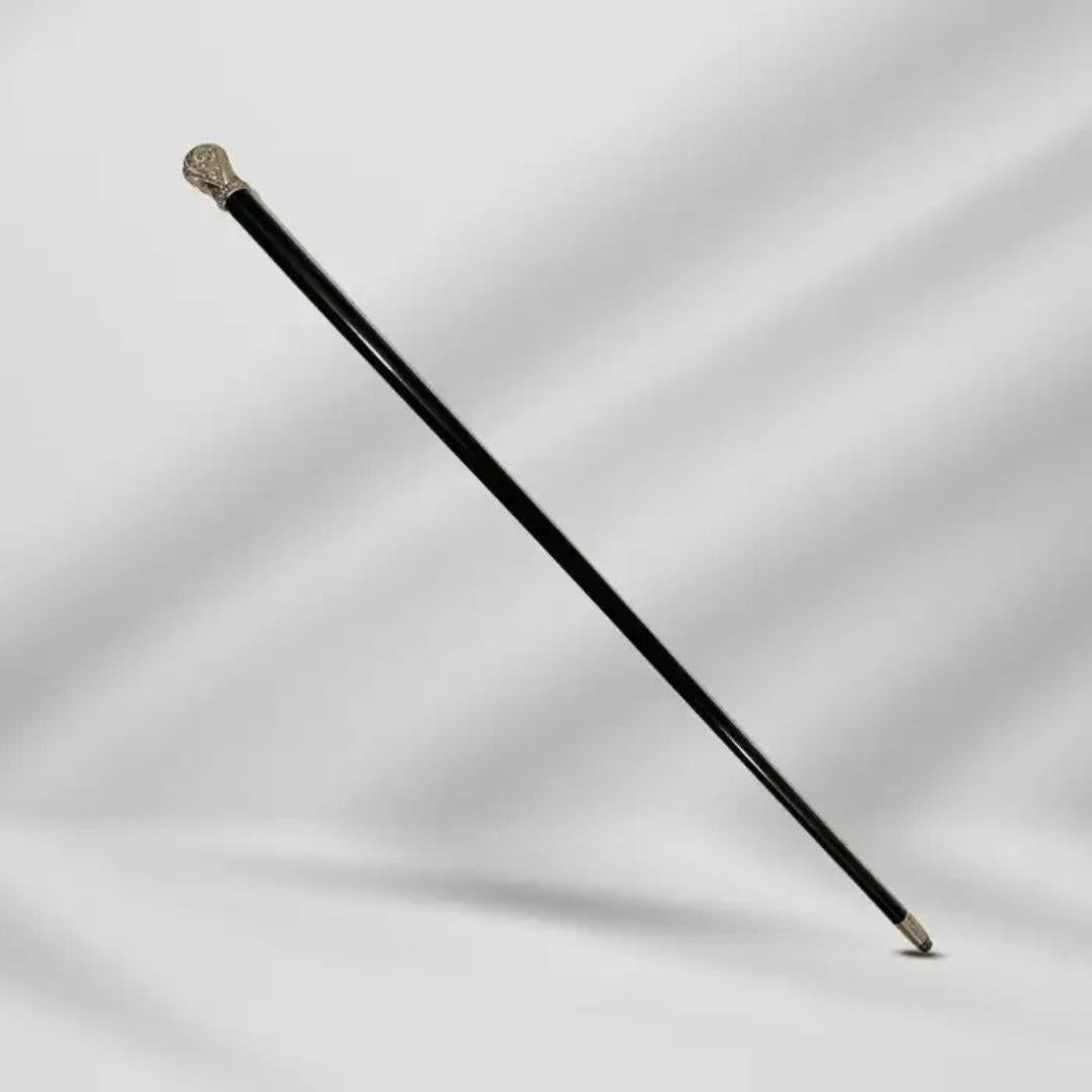 Antique Carved Gold Plate Knob Handle Halifax Walking Stick Cane Black For Sale 2