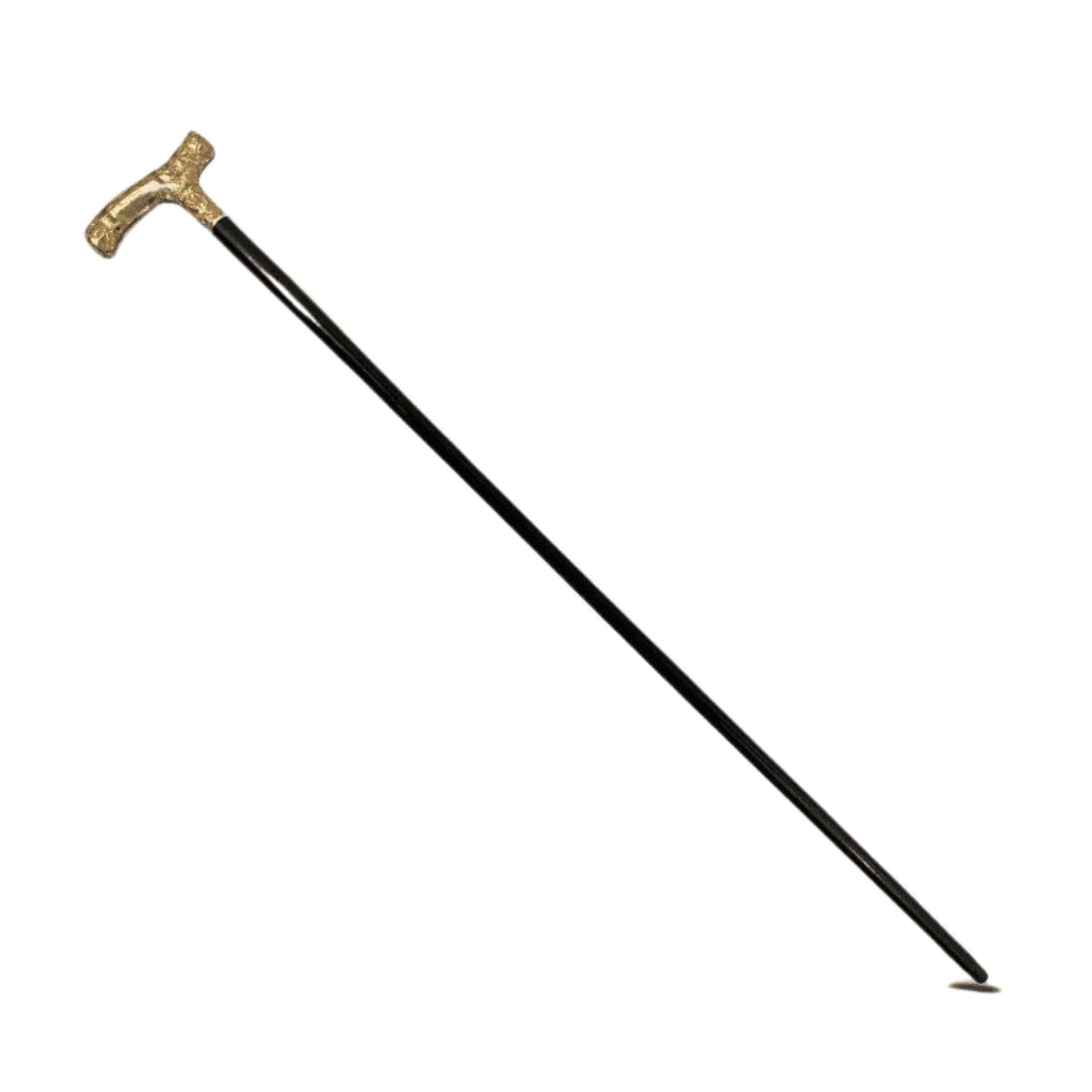 Antique Carved Gold Plate Knob Handle Skinner Walking Stick Cane Black Signed For Sale 5