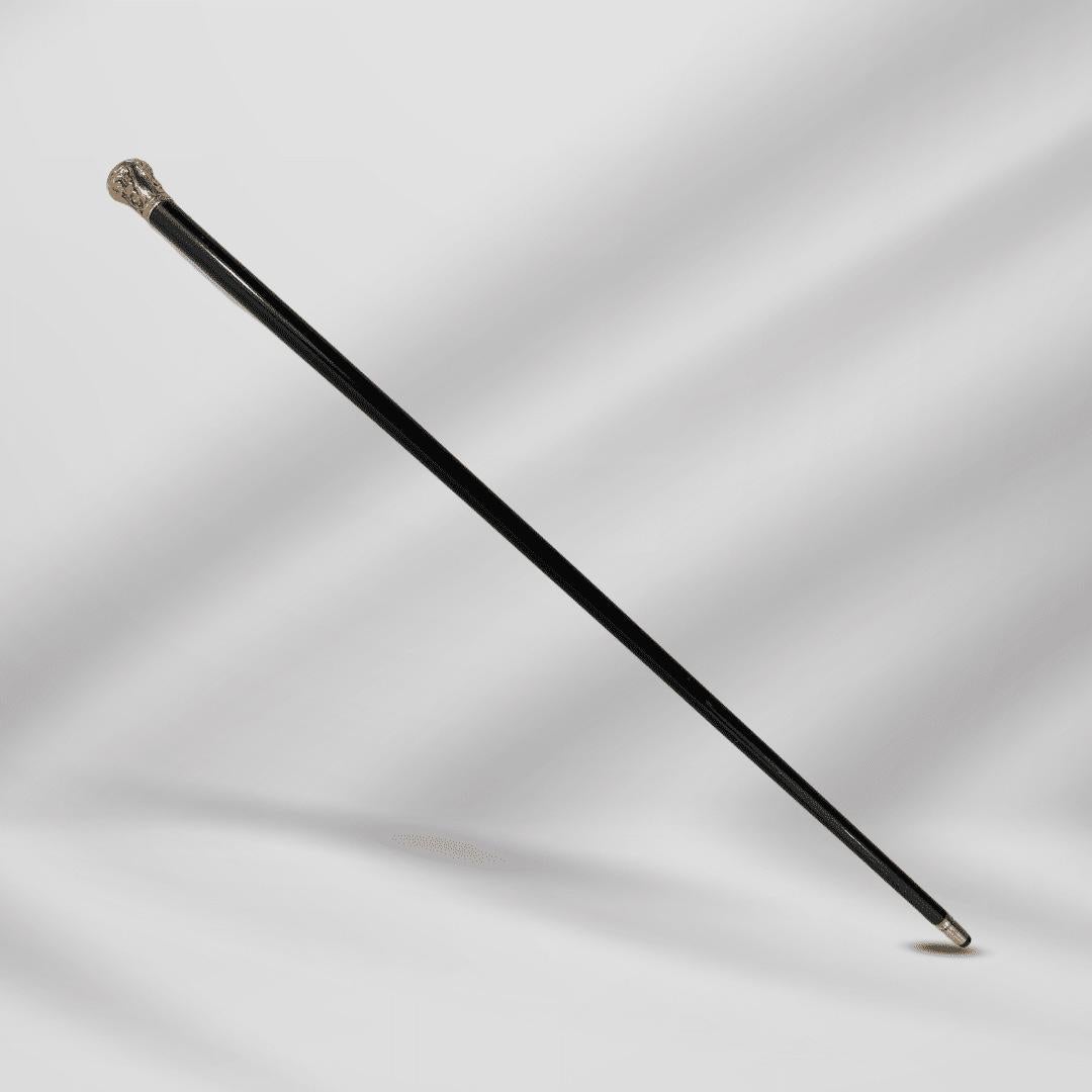 Antique Carved Gold Plate Knob Handle Walking Stick Cane Black Signed 1889 For Sale 3