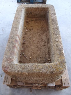 Antique Carved Granite Farm Trough from Normandy, France, 19th Century
