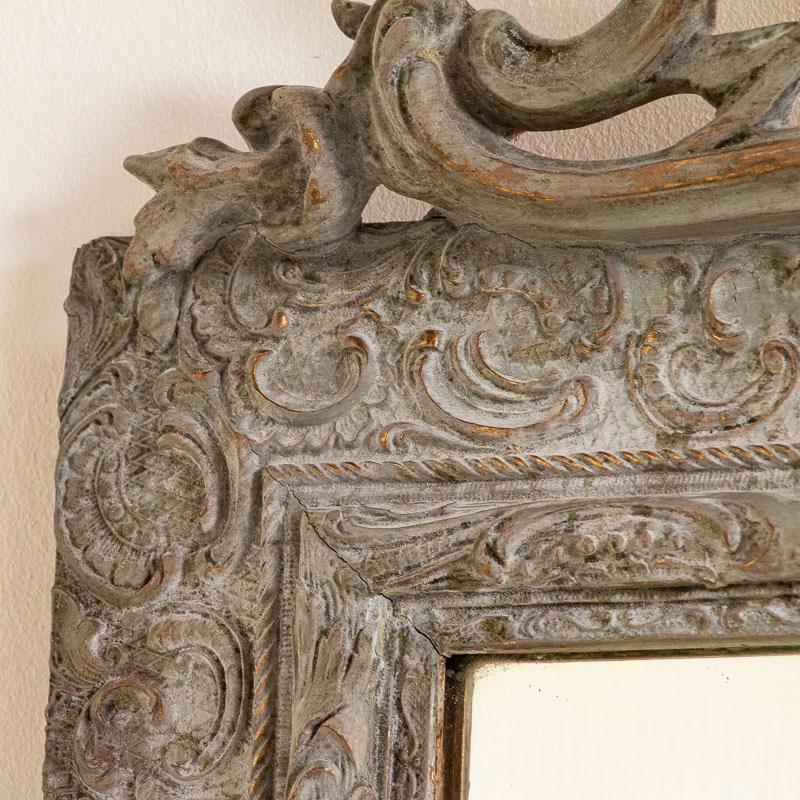 19th Century Antique Carved Gray Painted Mirror