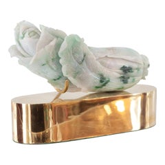 Antique Carved Green Jade Cabbage on Brass Base by Studio Maison Nurita