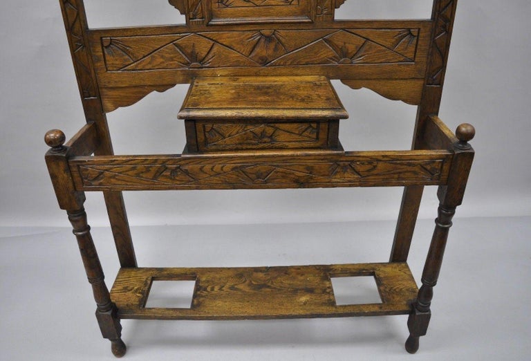 Antique Carved Griffin Oak Jacobean Renaissance Hall Tree Coat Umbrella Stand At 1stdibs