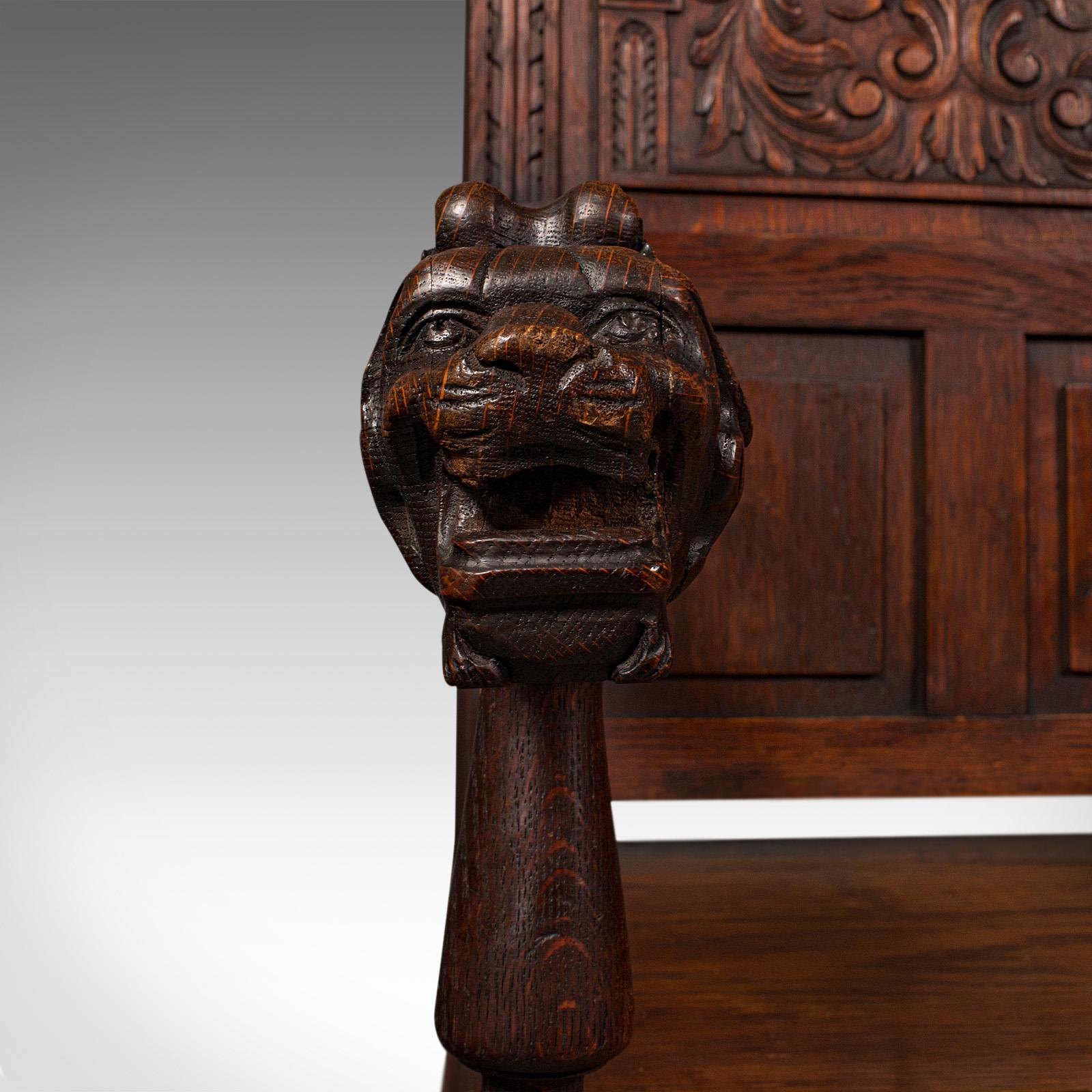 Antique Carved Hall Chair, Scottish, Oak, Decorative Elbow Seat, Victorian, 1860 6
