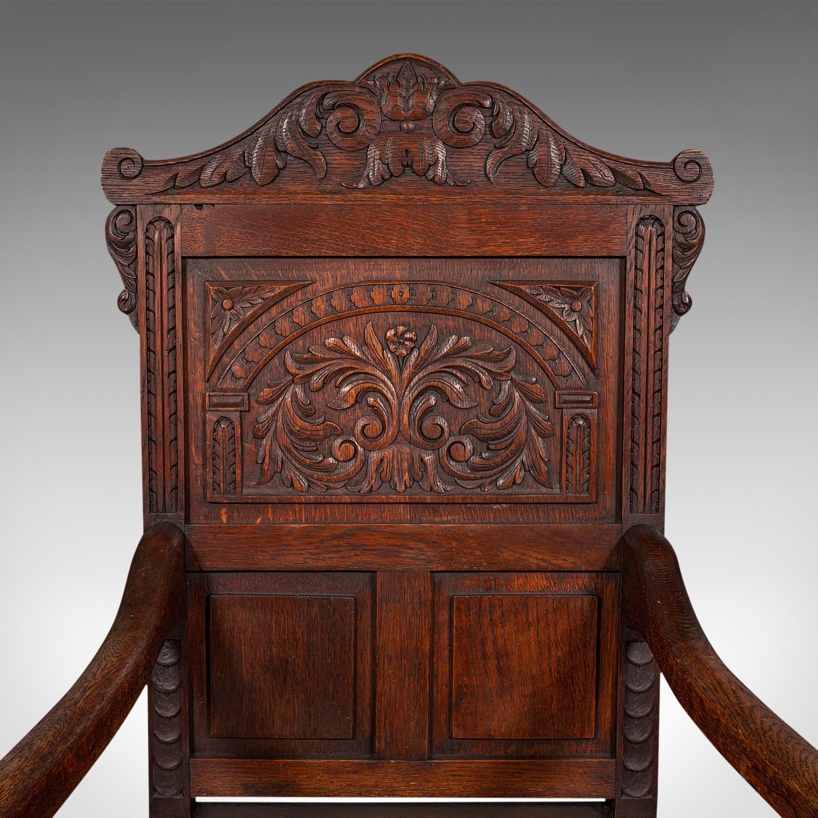 Antique Carved Hall Chair, Scottish, Oak, Decorative Elbow Seat, Victorian, 1860 4