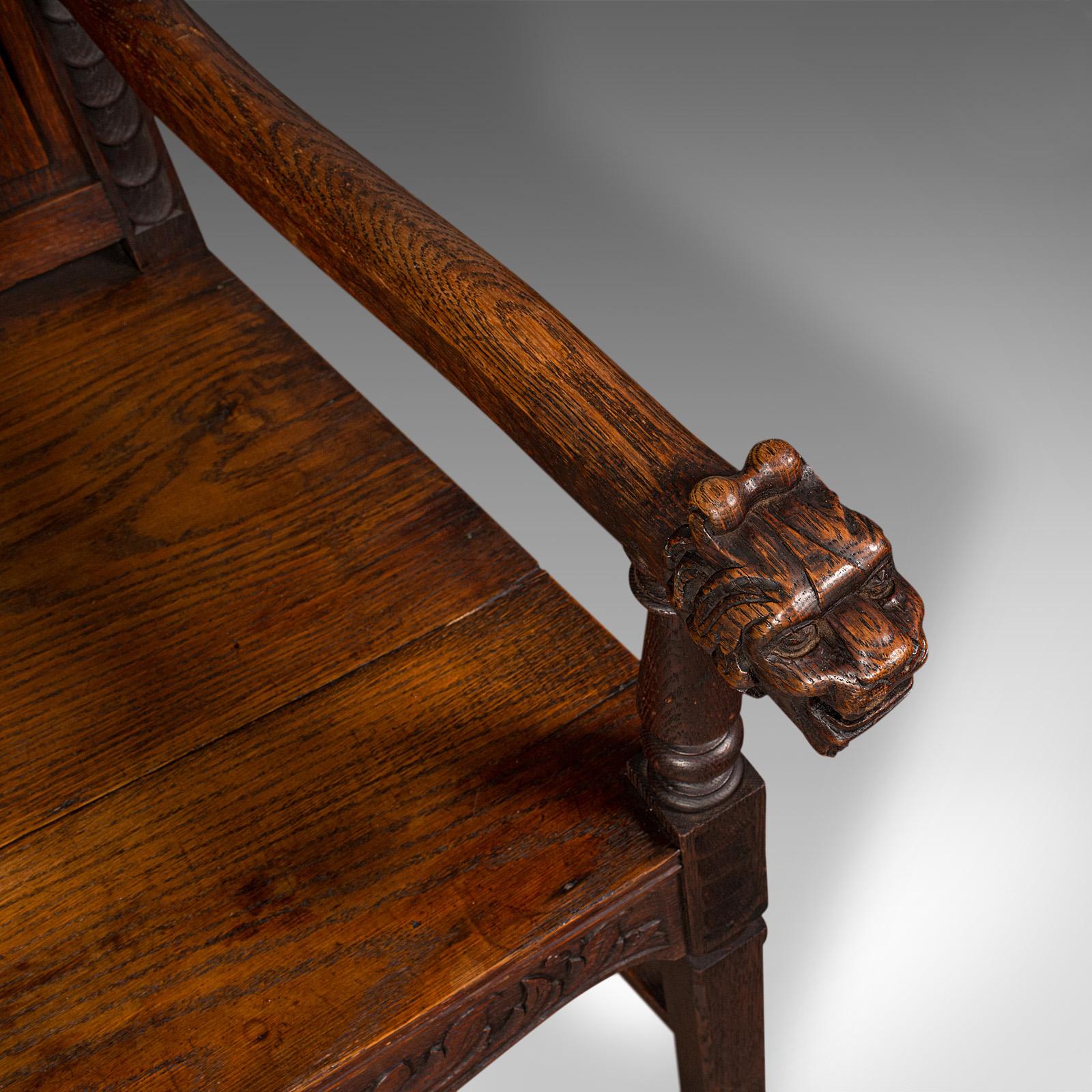 Antique Carved Hall Chair, Scottish, Oak, Decorative Elbow Seat, Victorian, 1860 5