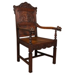 Antique Carved Hall Chair, Scottish, Oak, Decorative Elbow Seat, Victorian, 1860