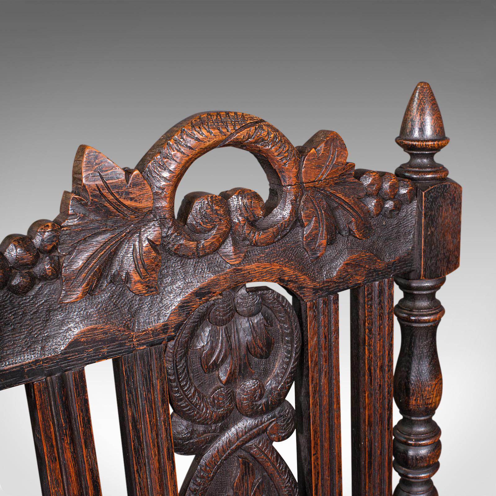Antique Carved Hall Chairs, Scottish, Oak, Decorative, Side Seat, Victorian 7