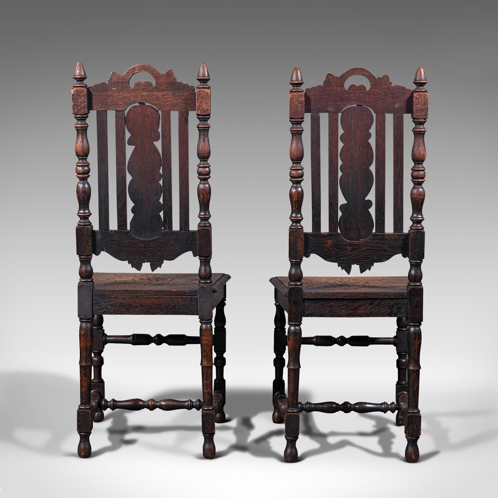 Antique Carved Hall Chairs, Scottish, Oak, Decorative, Side Seat, Victorian 1