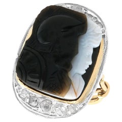 Antique Carved Hardstone and 0.52 Carat Diamond Yellow Gold Dress Ring