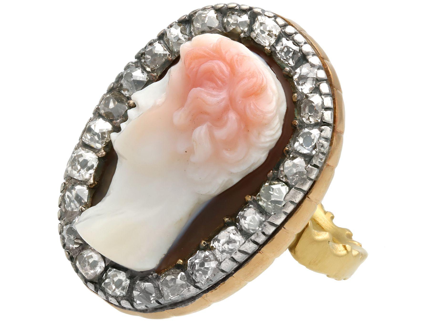 Old European Cut Antique Carved Hardstone and 1.62Ct Diamond Yellow Gold Dress Ring, Circa 1770