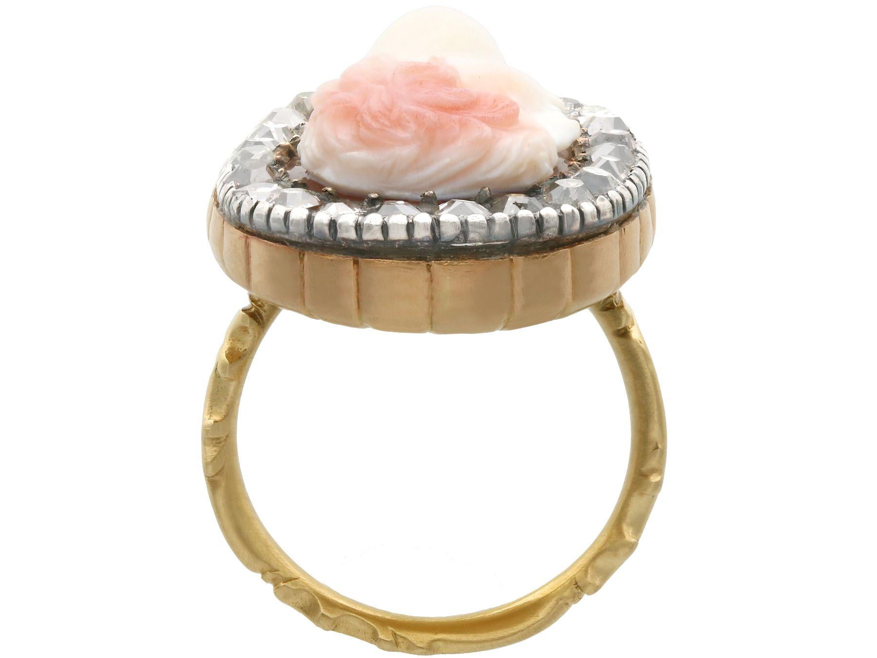 Women's or Men's Antique Carved Hardstone and 1.62Ct Diamond Yellow Gold Dress Ring, Circa 1770
