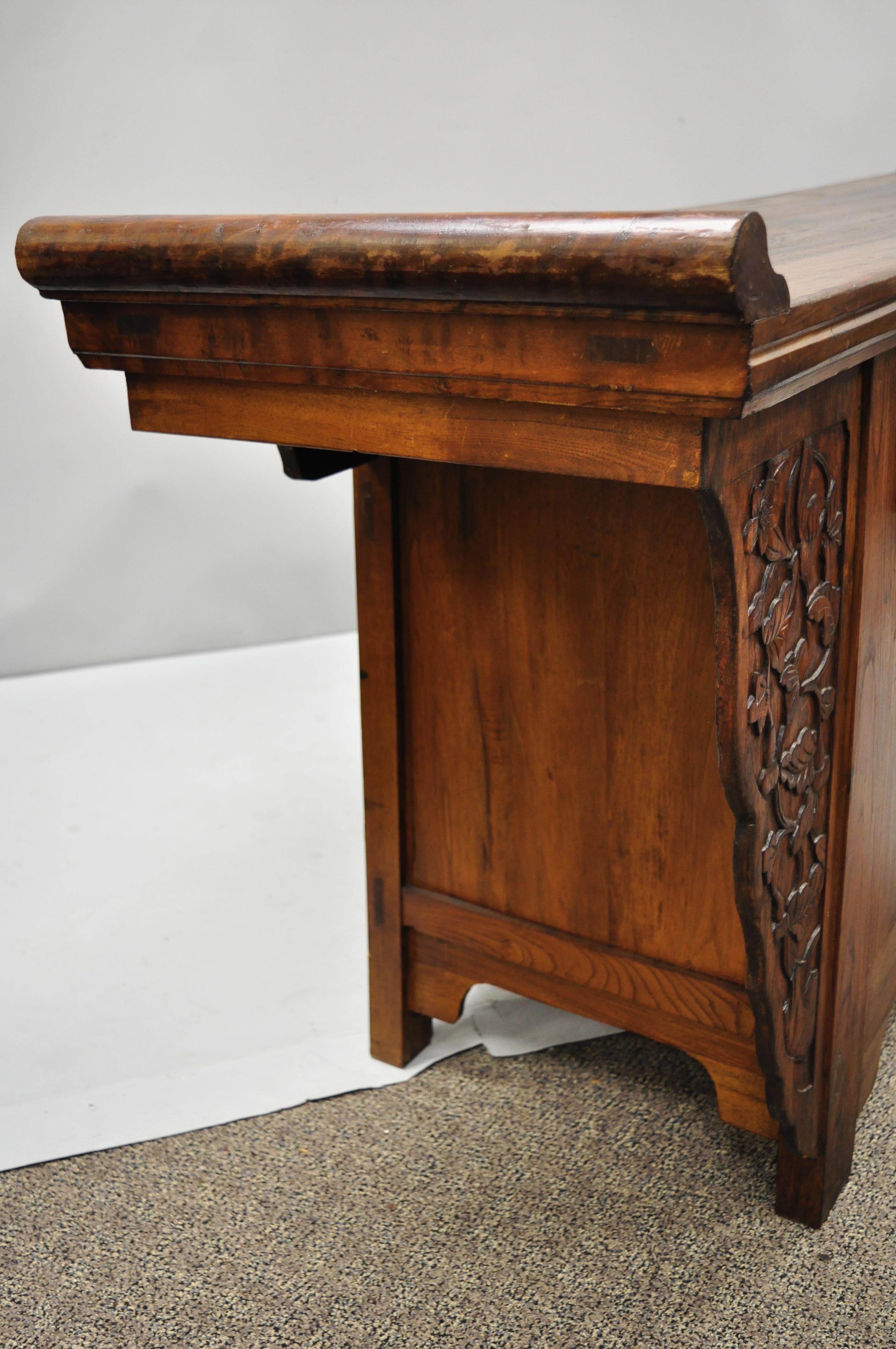 Antique Carved Hardwood Chinese Altar Console Table Sideboard Buffet Cabinet For Sale 1
