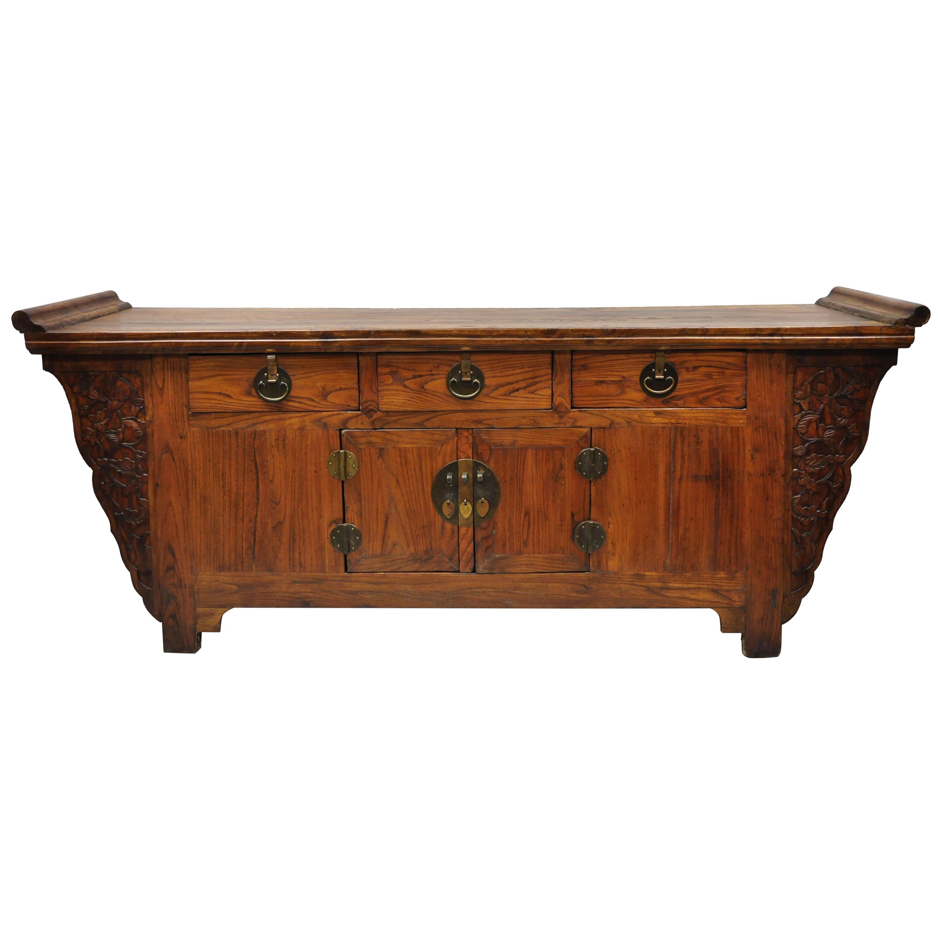 Antique Carved Hardwood Chinese Altar Console Table Sideboard Buffet Cabinet For Sale