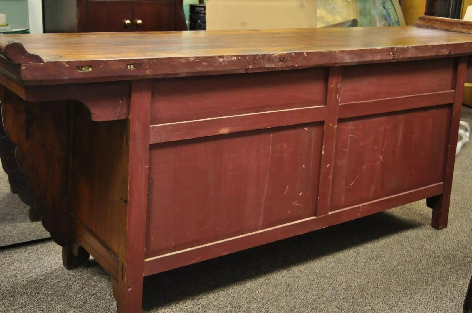 Antique Carved Hardwood Chinese Altar Console Table Sideboard Buffet Credenza im Angebot 4