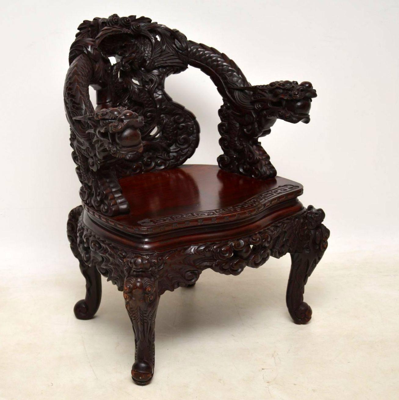 Late 19th Century Antique Carved Hardwood Chinese Armchair