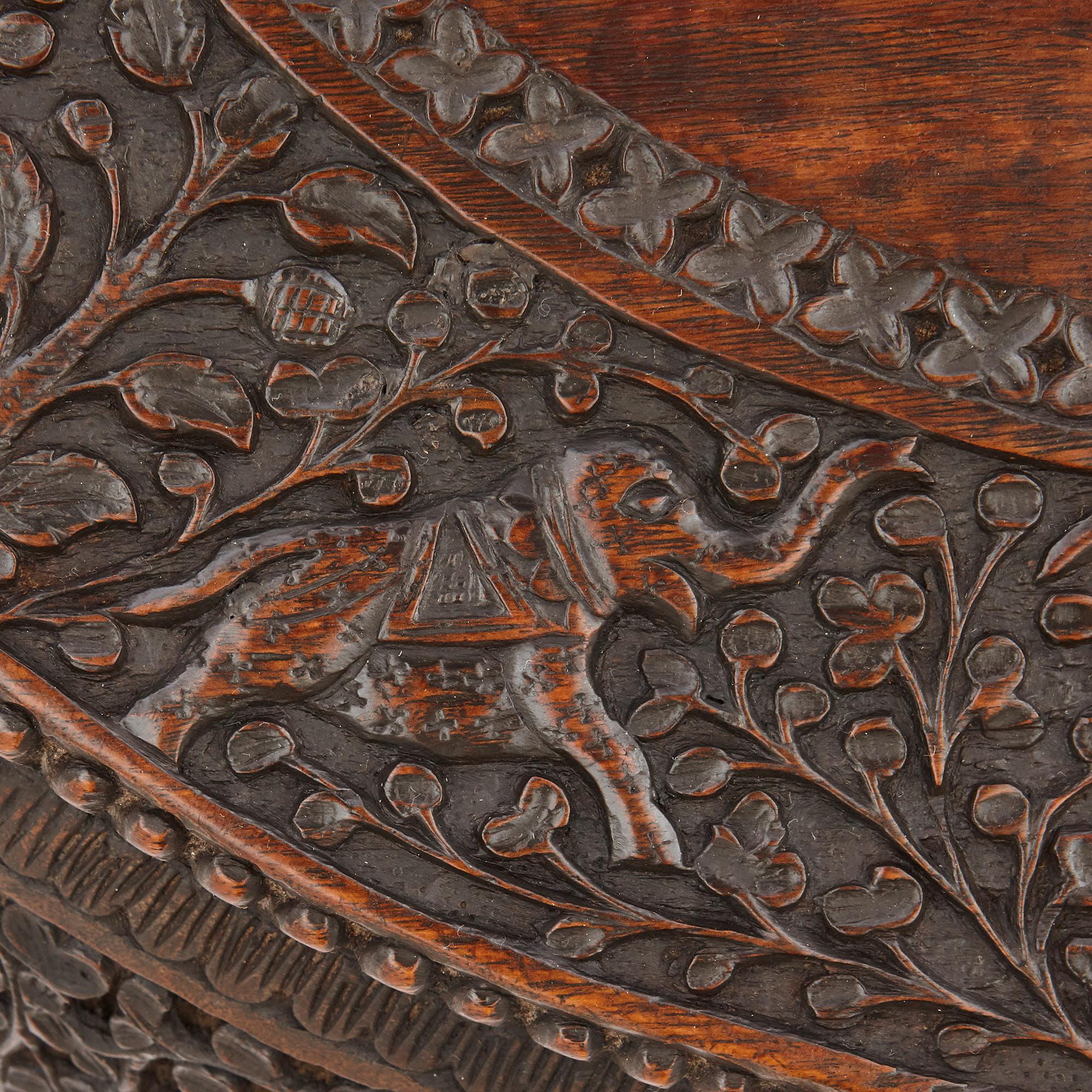 Antique carved hardwood circular side table with rosewood top, Myanmar  In Good Condition For Sale In London, GB