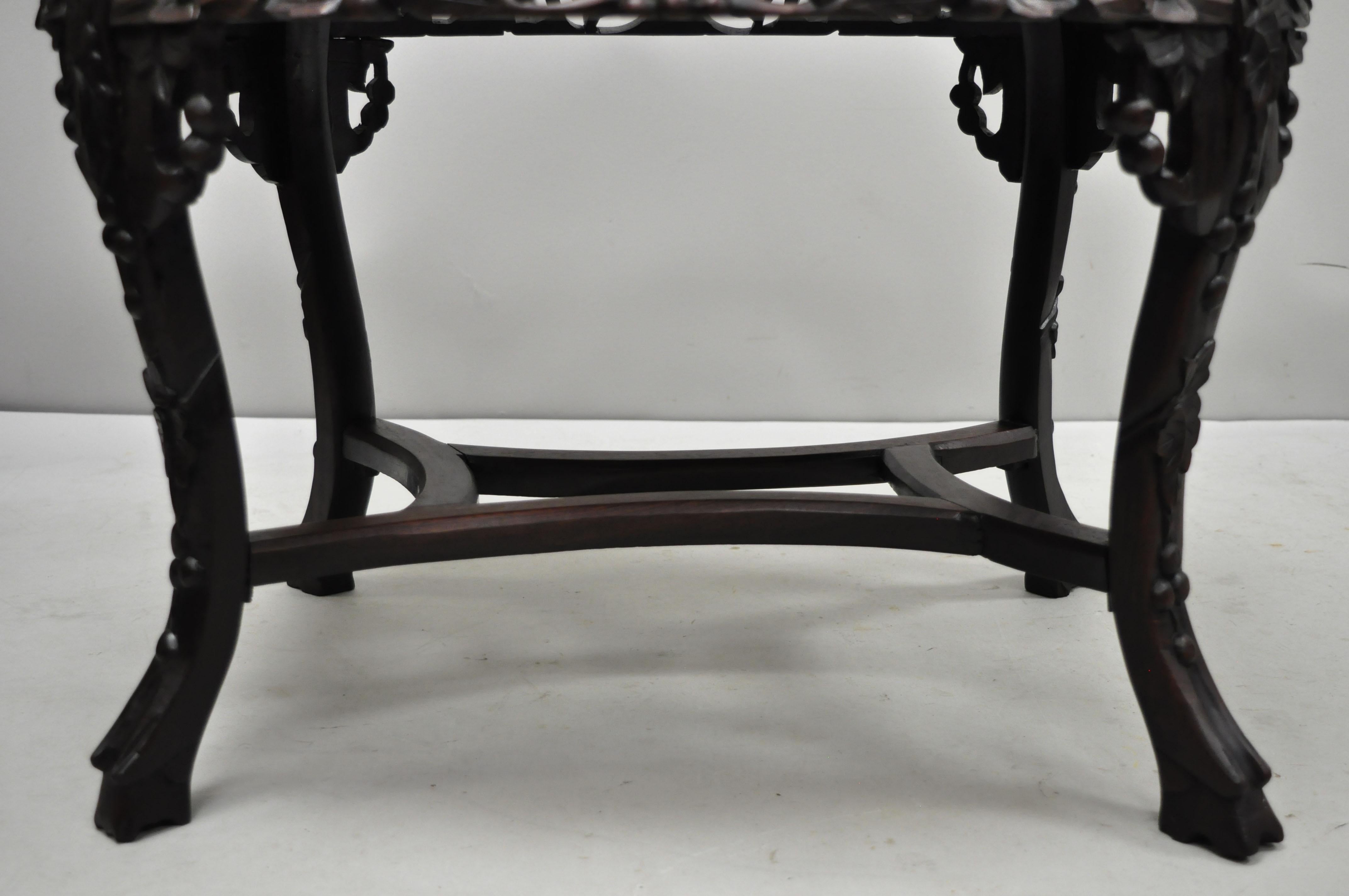 19th Century Antique Carved Hardwood Rosewood Marble-Top Chinese Oval Coffee Side Table 'F'