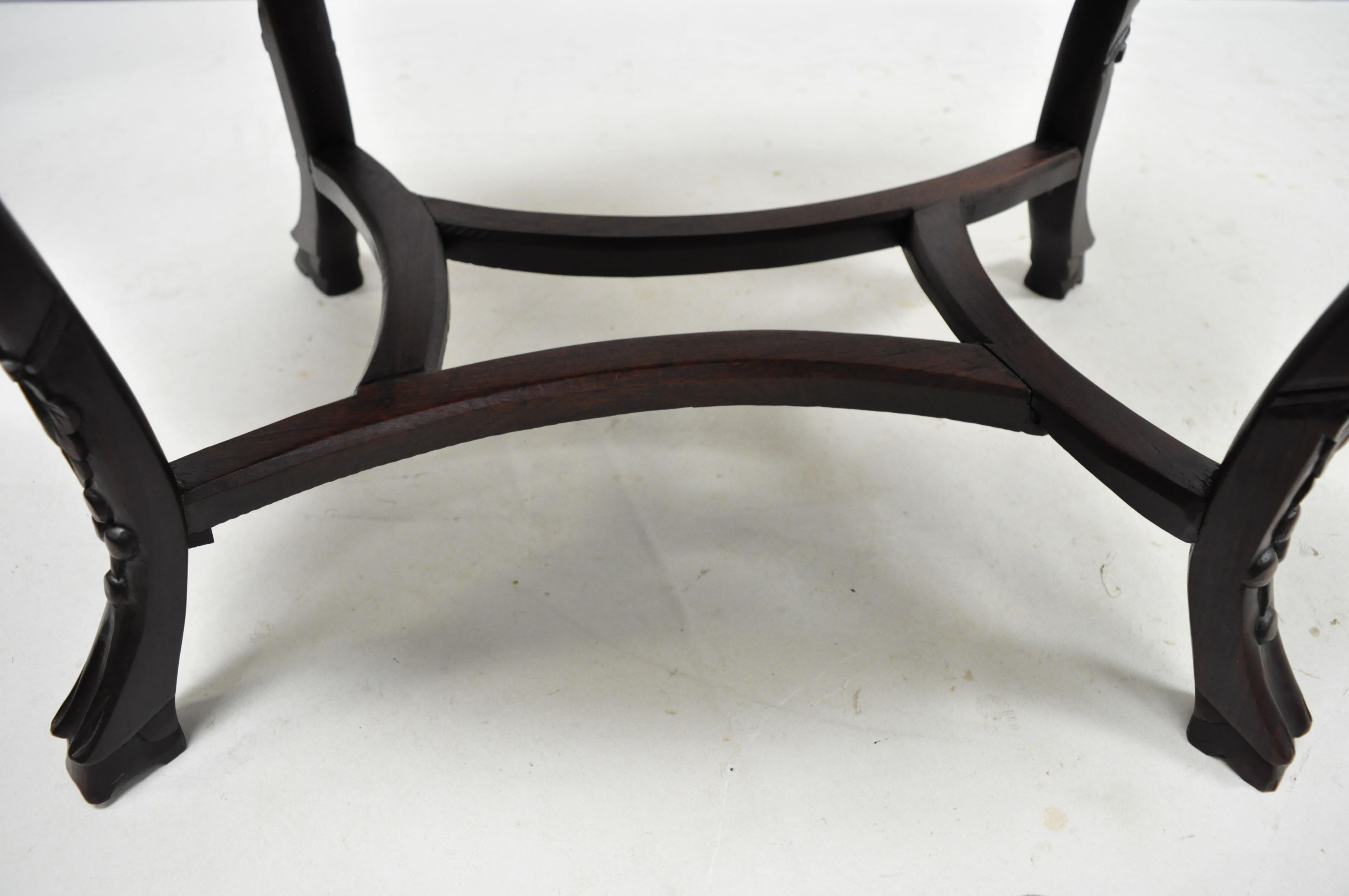 Antique Carved Hardwood Rosewood Marble-Top Chinese Oval Coffee Side Table 'F' 1