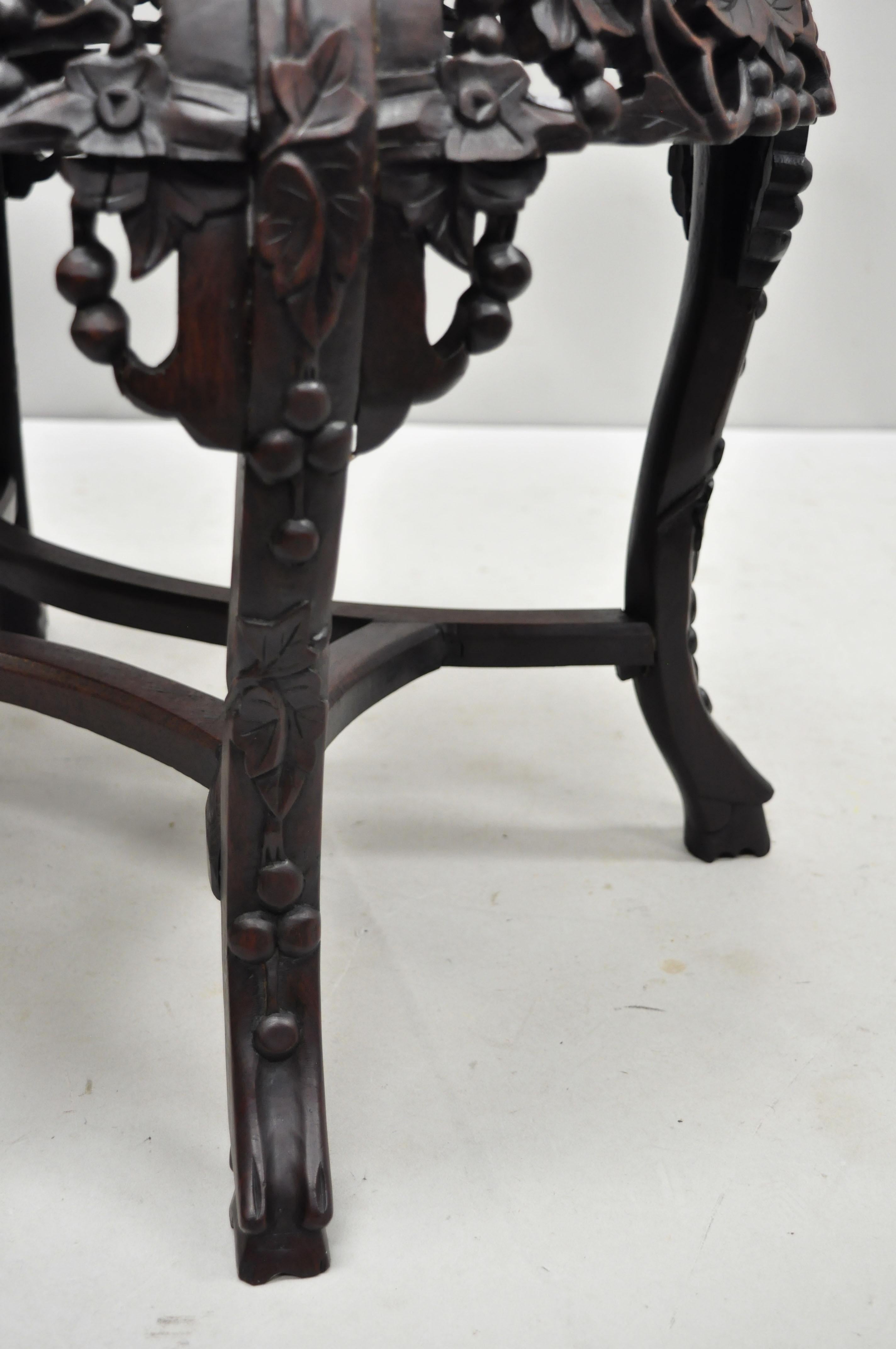 Antique Carved Hardwood Rosewood Marble-Top Chinese Oval Coffee Side Table 'F' 2