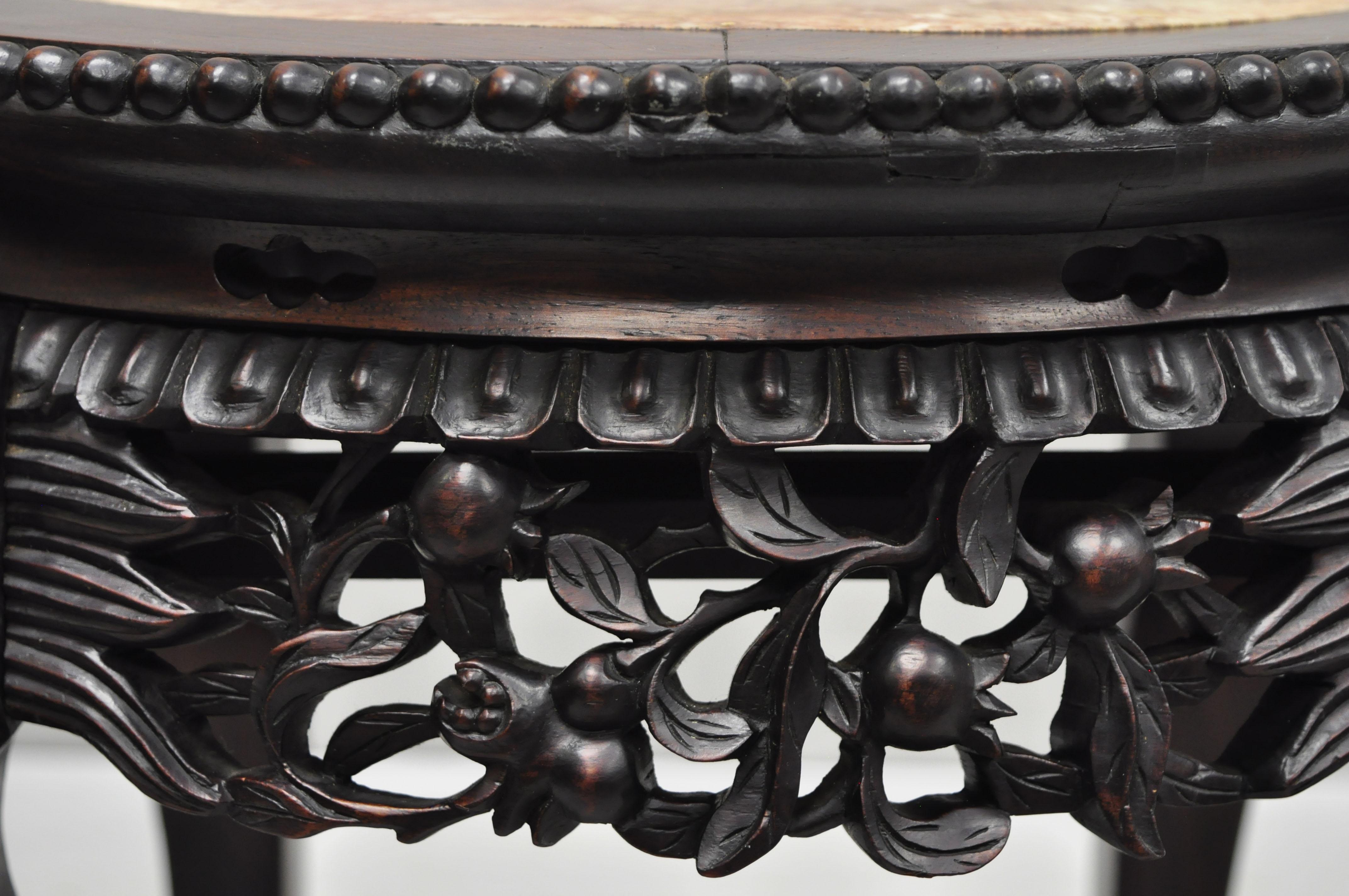 Antique Carved Hardwood Rosewood Marble-Top Chinese Pedestal Table Plant Stand B 6