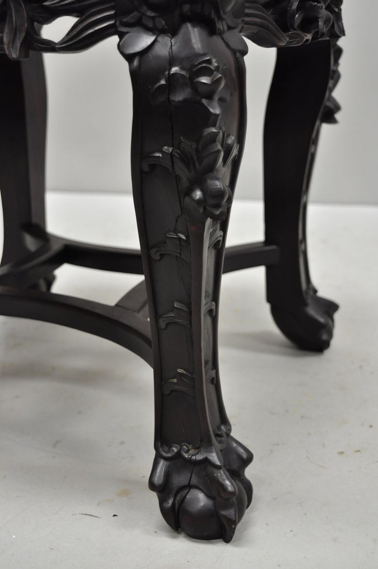 Antique Carved Hardwood Rosewood Marble-Top Chinese Pedestal Table Plant Stand B For Sale 4
