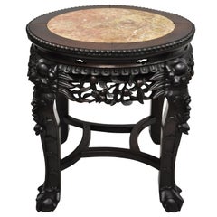 Antique Carved Hardwood Rosewood Marble-Top Chinese Pedestal Table Plant Stand B