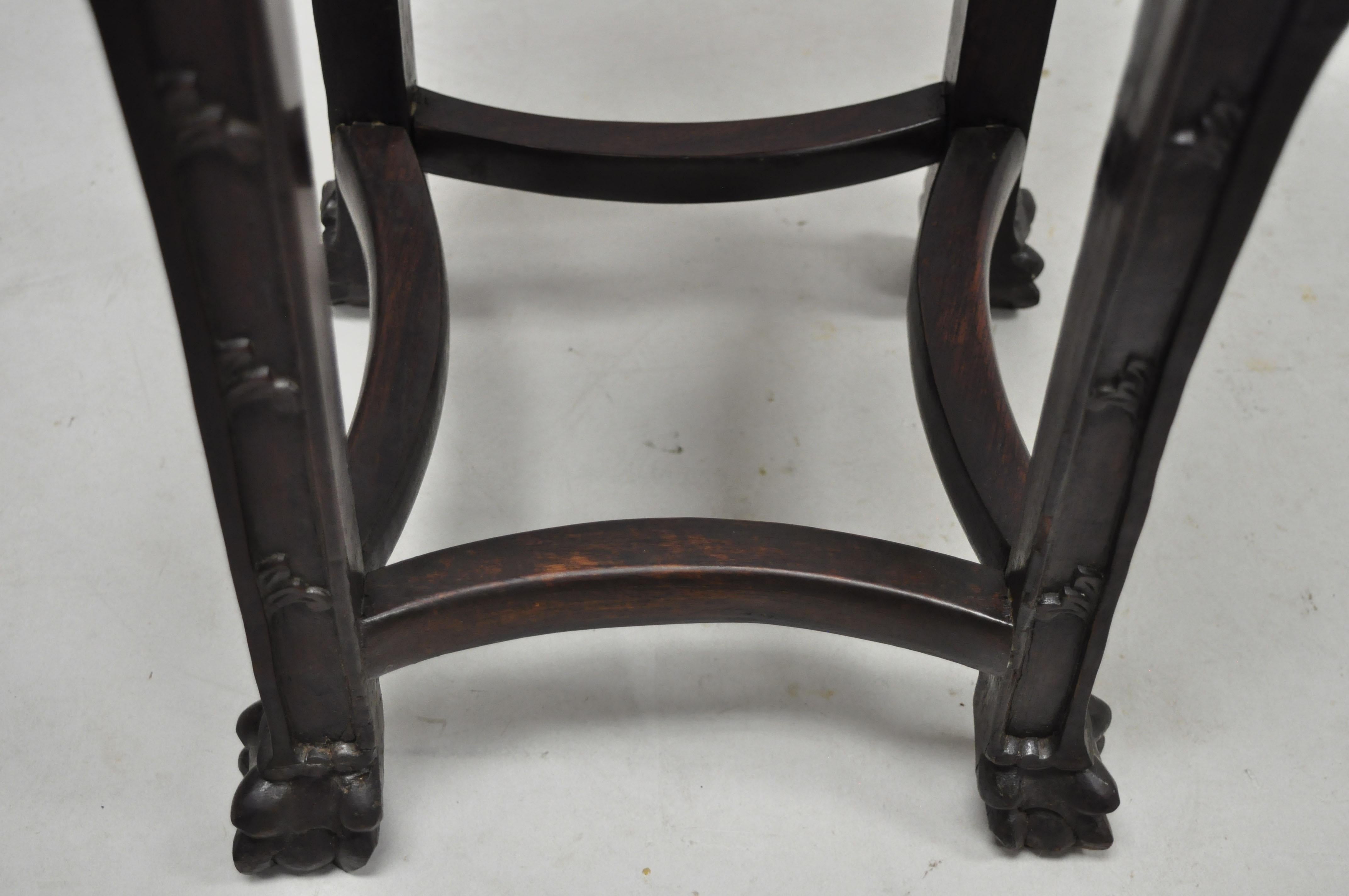 Antique Carved Hardwood Rosewood Marble-Top Chinese Pedestal Table Plant Stand C 2