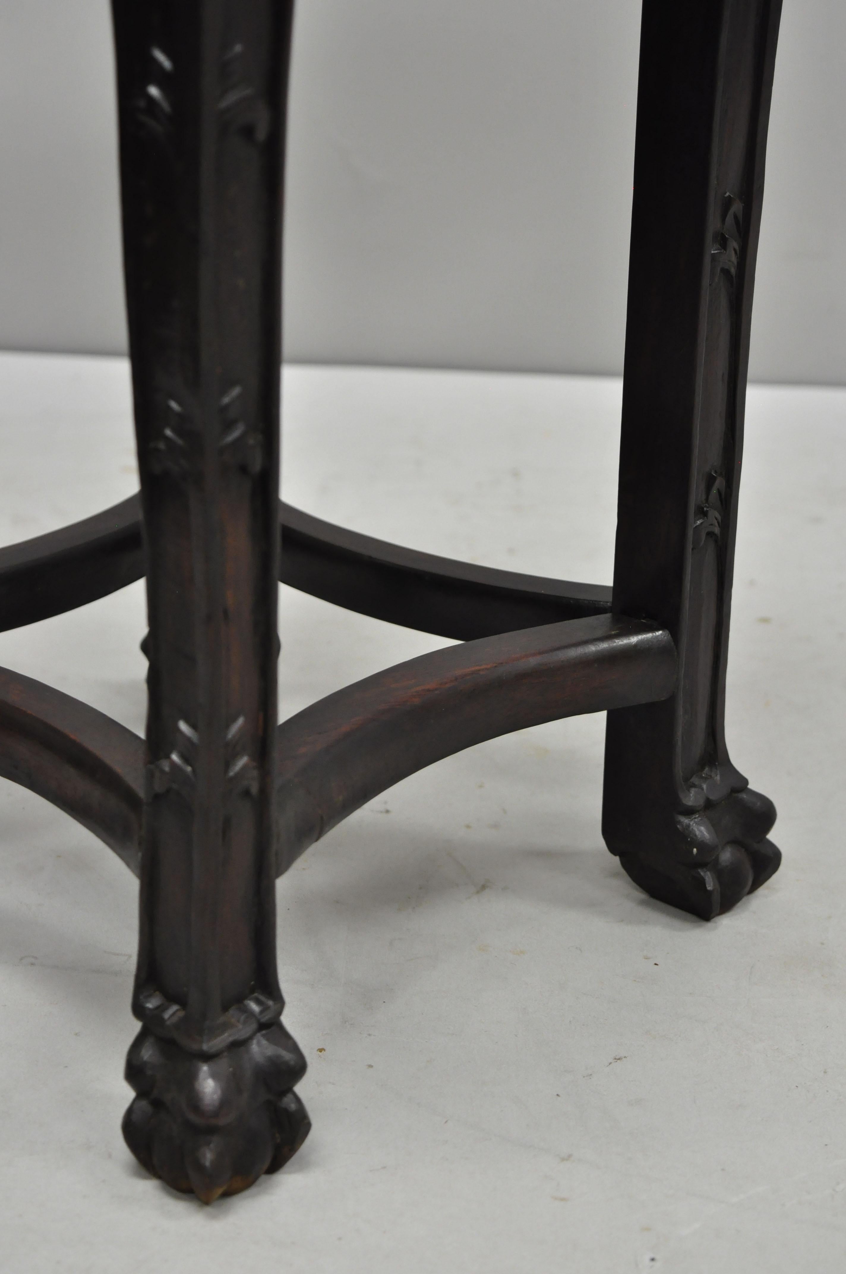 Antique Carved Hardwood Rosewood Marble-Top Chinese Pedestal Table Plant Stand C 3