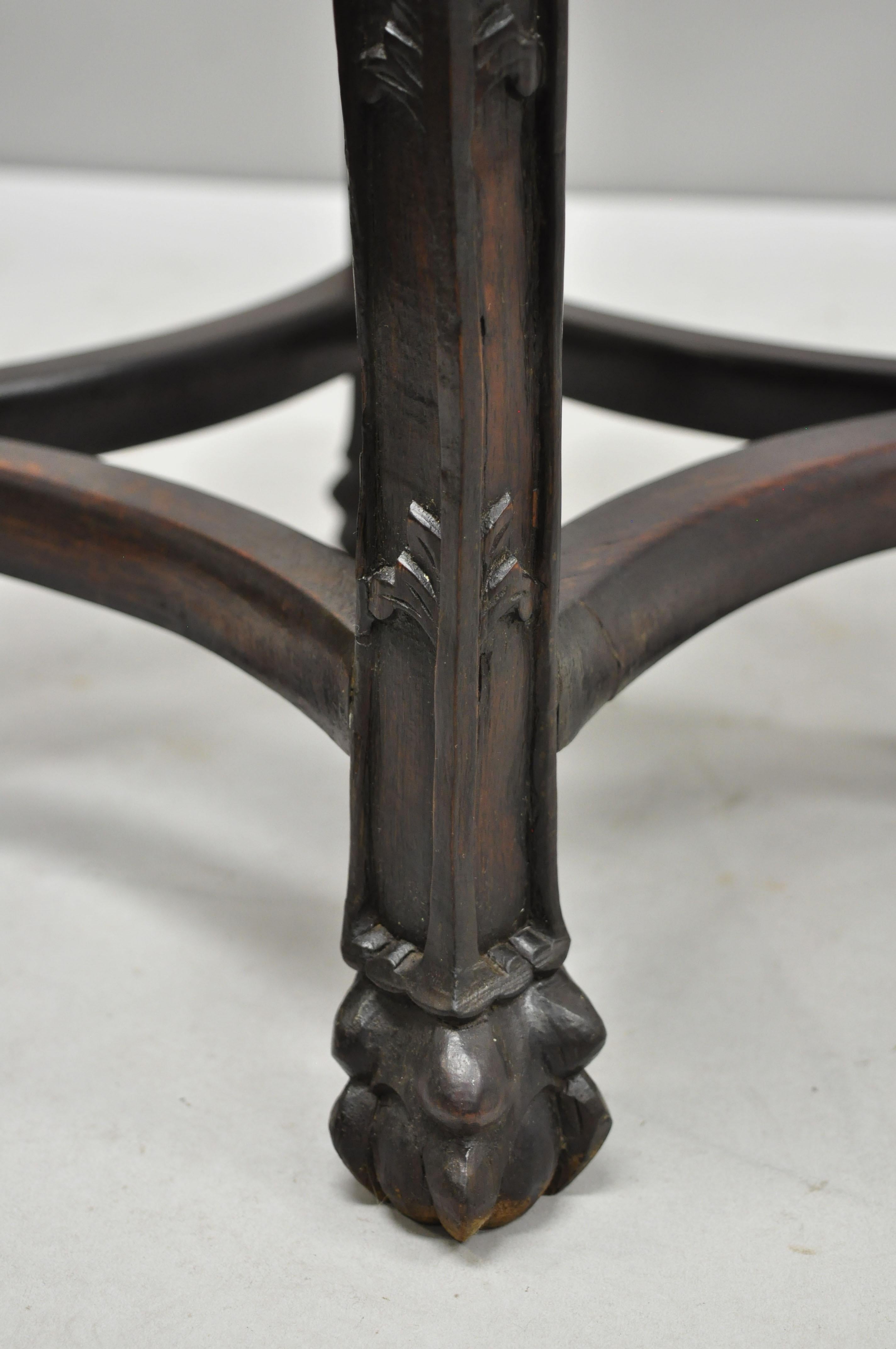 Antique Carved Hardwood Rosewood Marble-Top Chinese Pedestal Table Plant Stand C 4