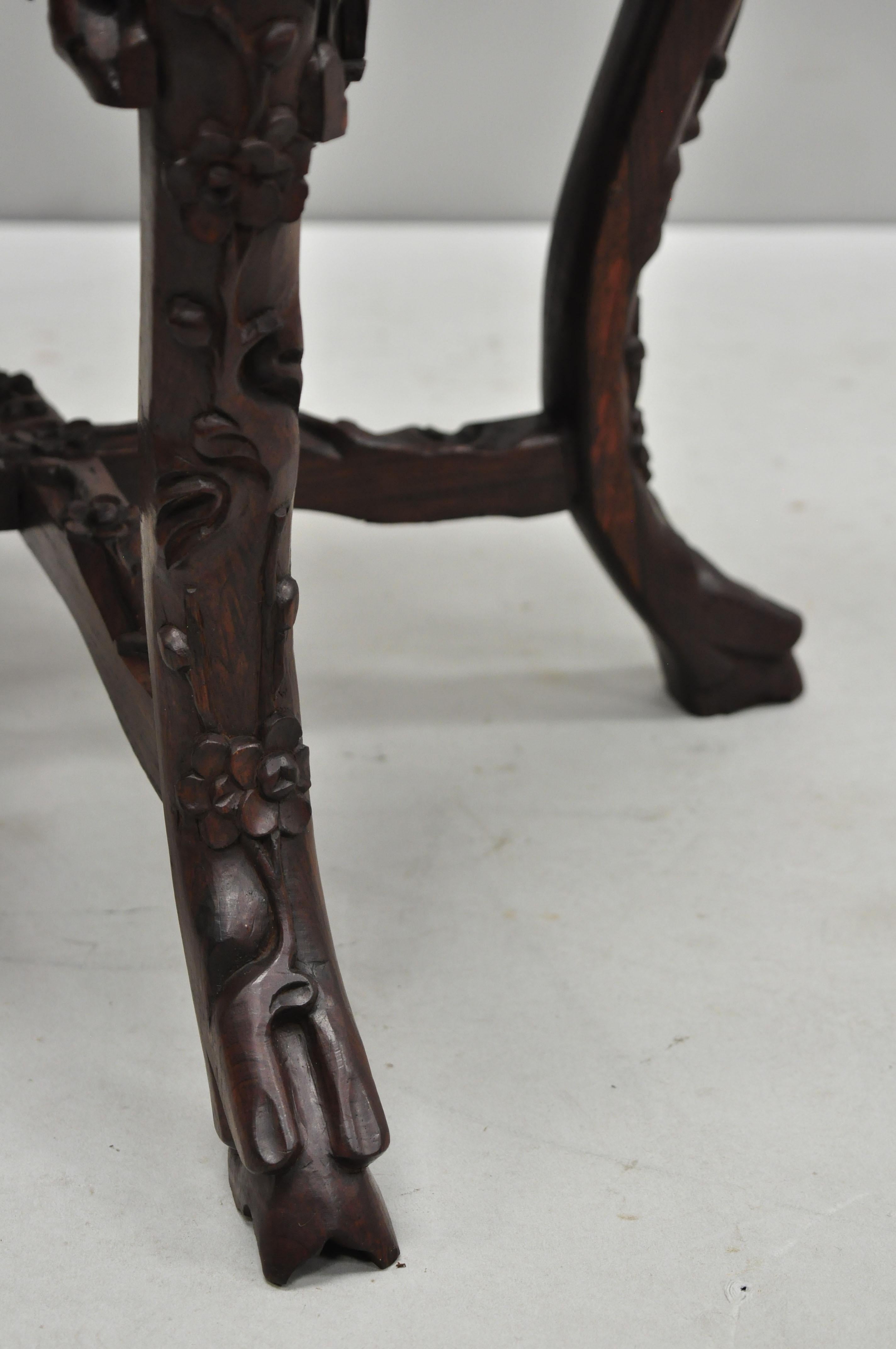 Antique Carved Hardwood Rosewood Marble-Top Chinese Pedestal Table Plant Stand D 2
