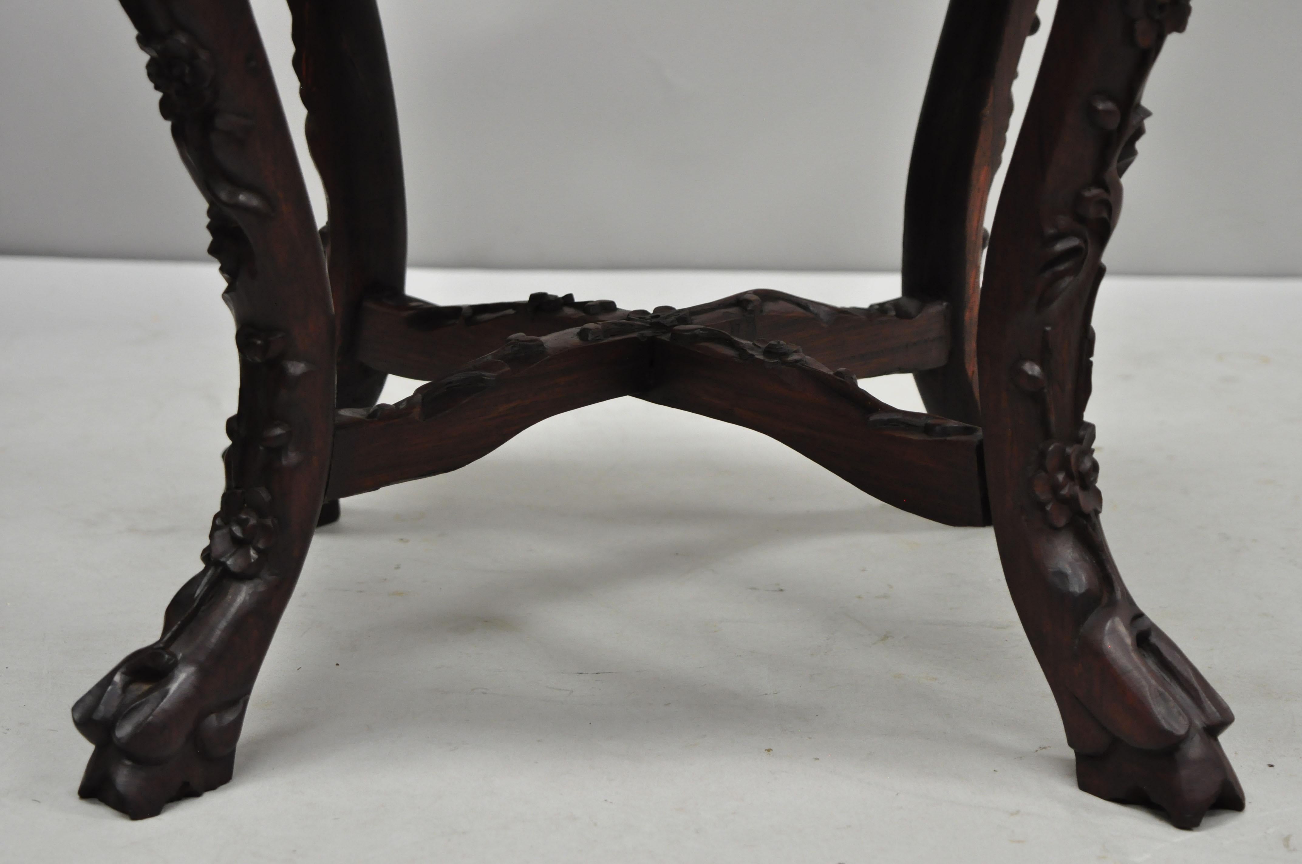 Antique Carved Hardwood Rosewood Marble-Top Chinese Pedestal Table Plant Stand D 1