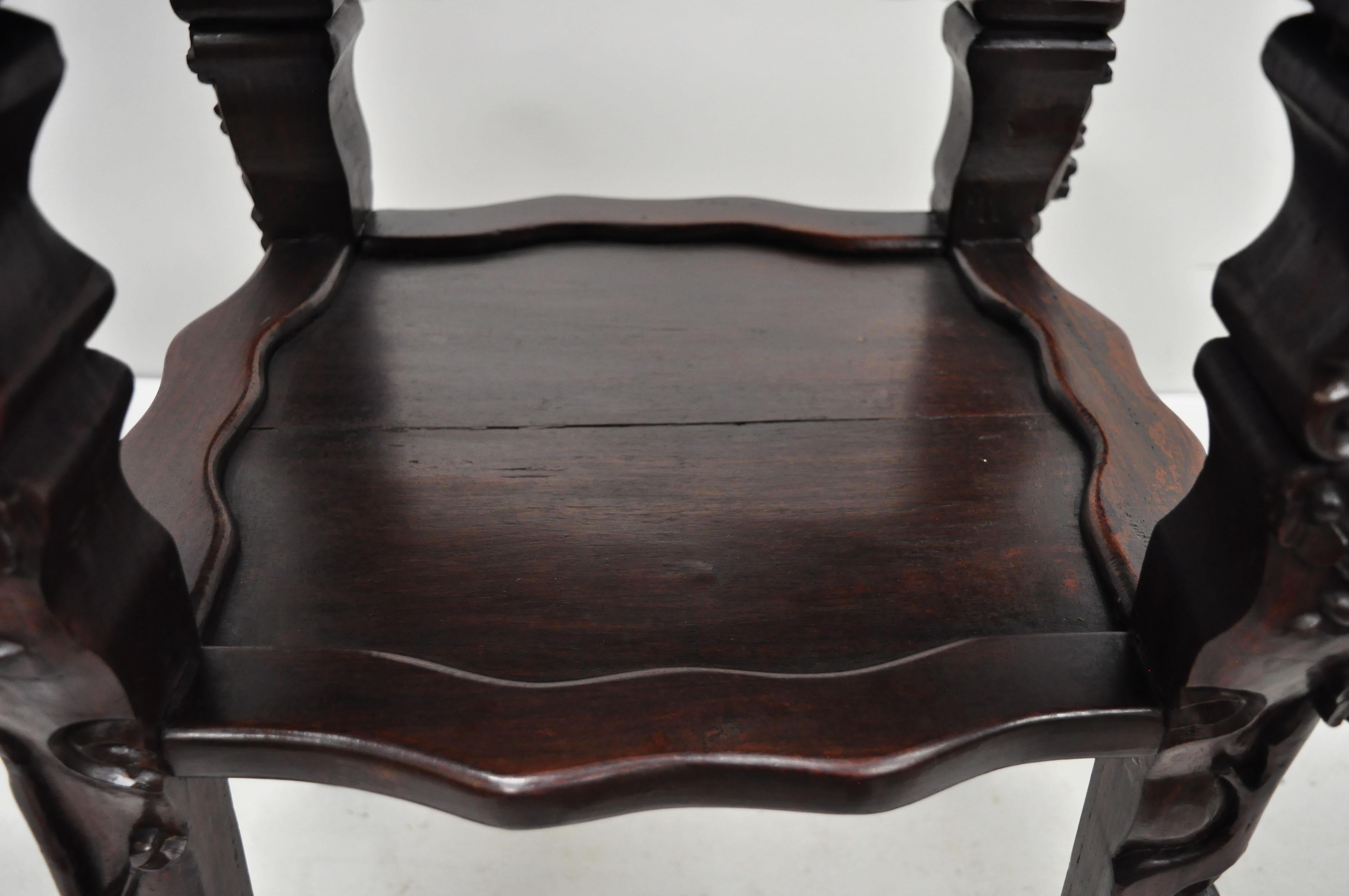 Antique Carved Hardwood Rosewood Marble-Top Chinese Pedestal Table Plant Stand G 1