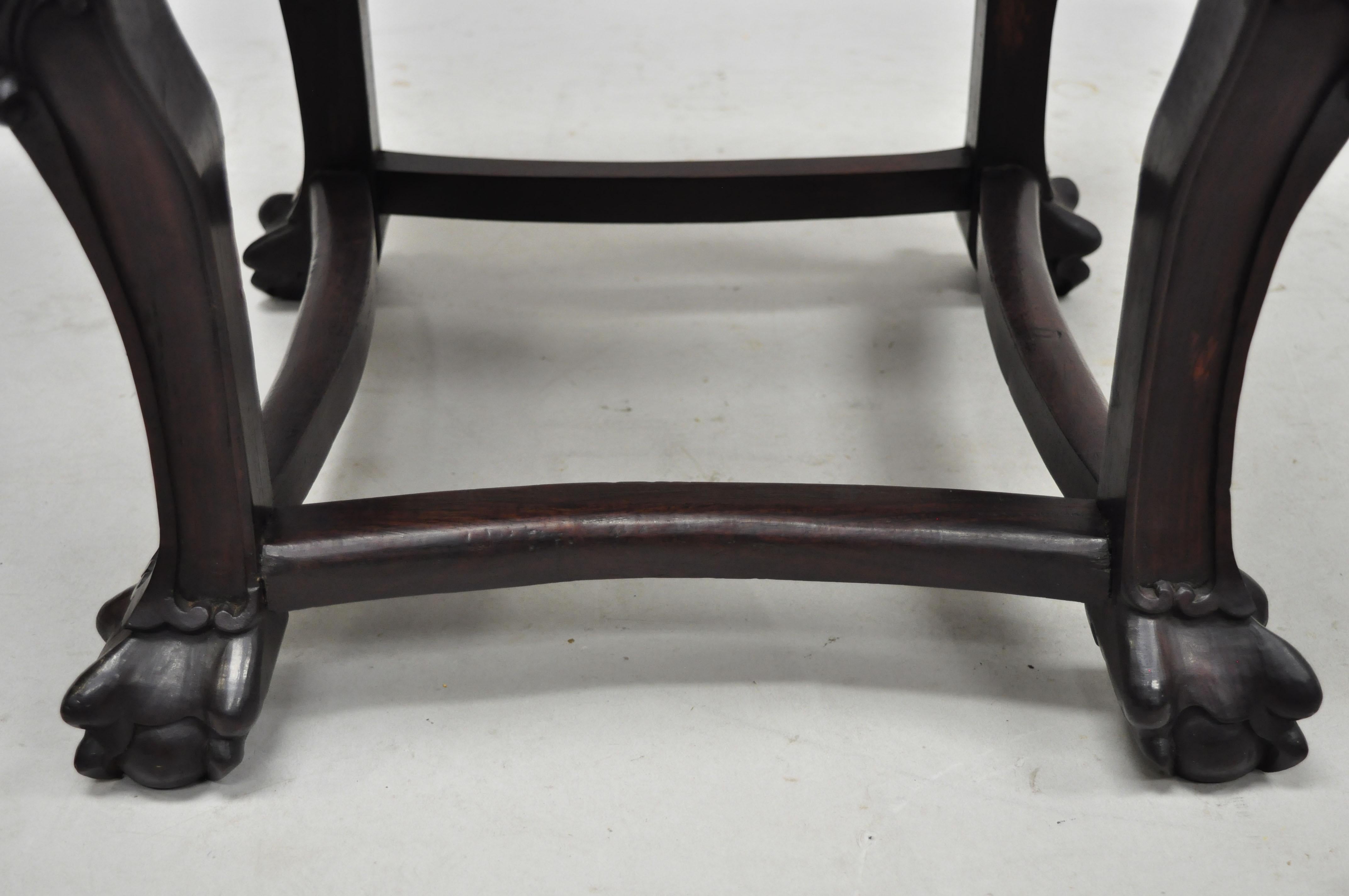 Antique Carved Hardwood Rosewood Marble-Top Chinese Pedestal Table Plant Stand H 6