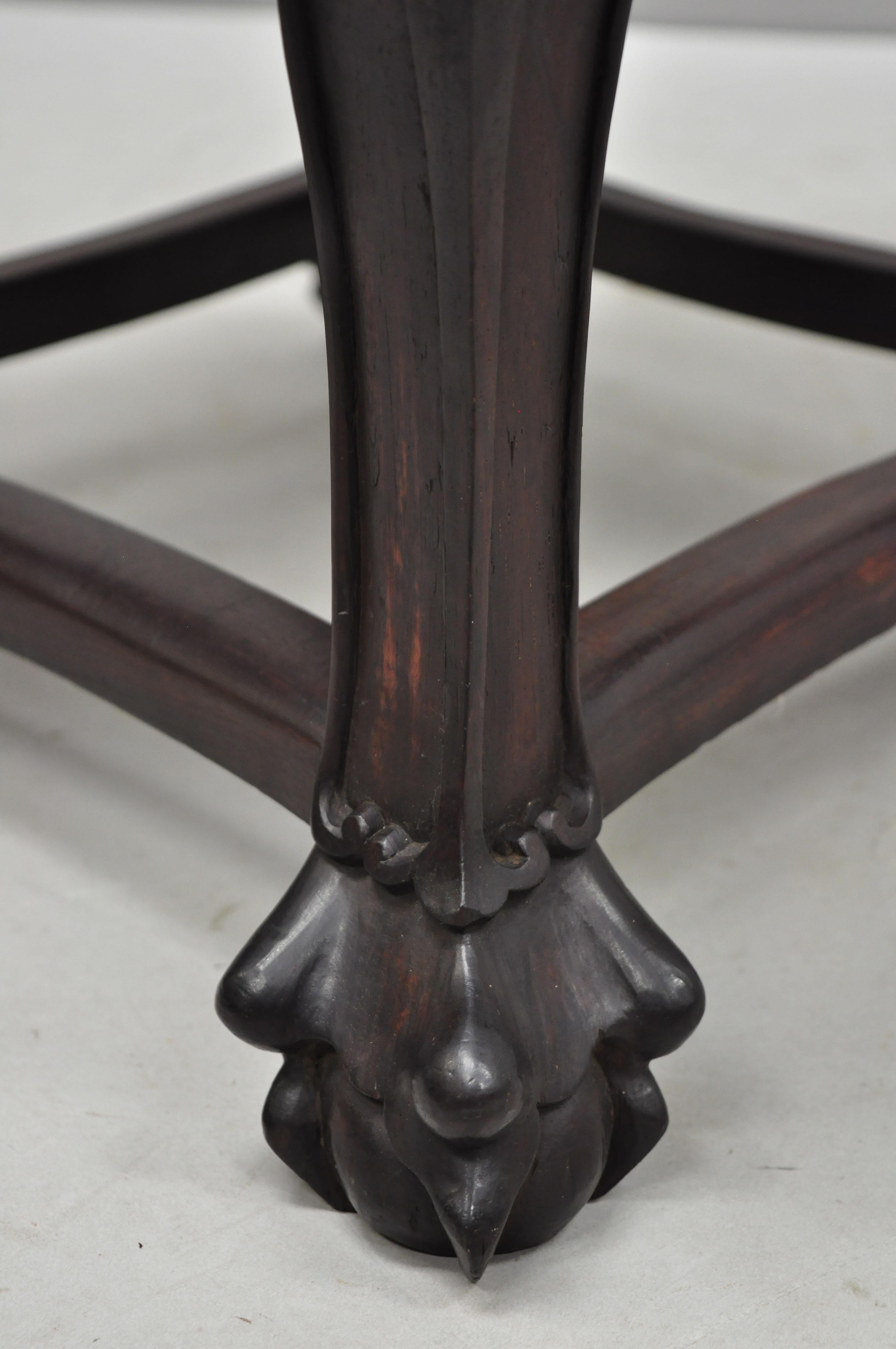 Antique Carved Hardwood Rosewood Marble-Top Chinese Pedestal Table Plant Stand H 7