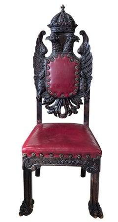 Antique Carved Heraldic Throne, Highback Chair