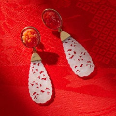 Antike geschnitzte Iatalia Koralle und antike geschnitzte Jade 18k Gold